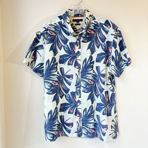 Tommy Hilfiger Hawaiian Button Down XL Blue Palms Luau Pig Roast Aloha